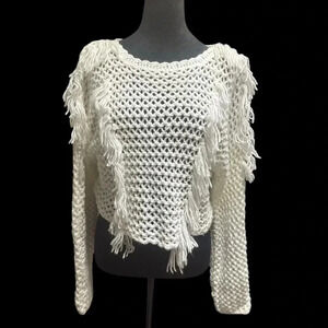 PURE WHITE BOAT NECK MID DRIFT CROCHETED SOFT SWEATER IN SIZE LARGE